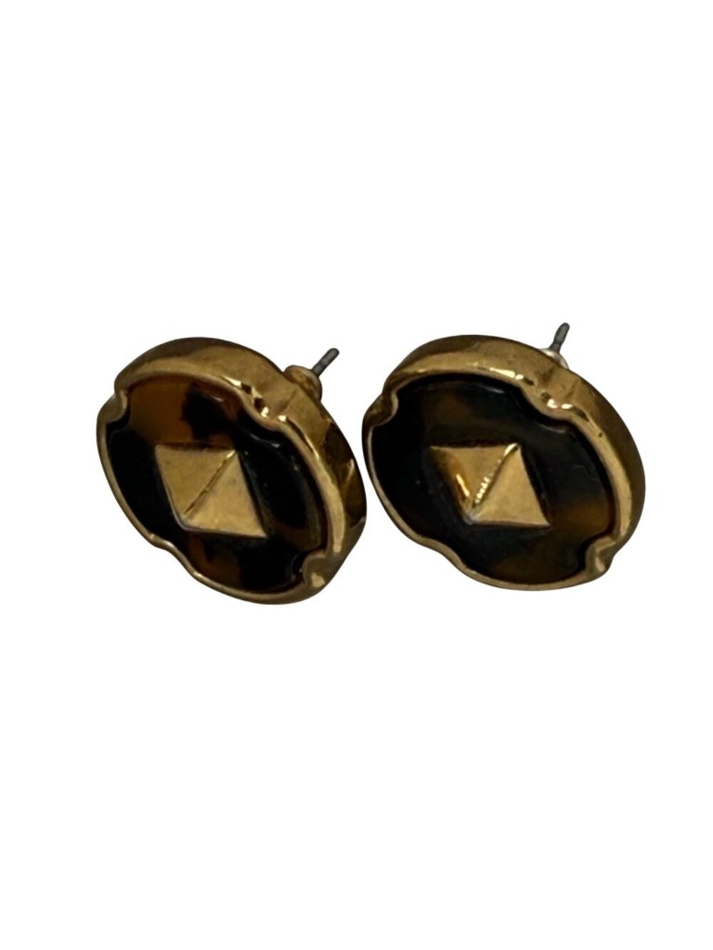 C. Wonder Gold-Tone Pyramid Stud Earrings With Black & Tortoise Details